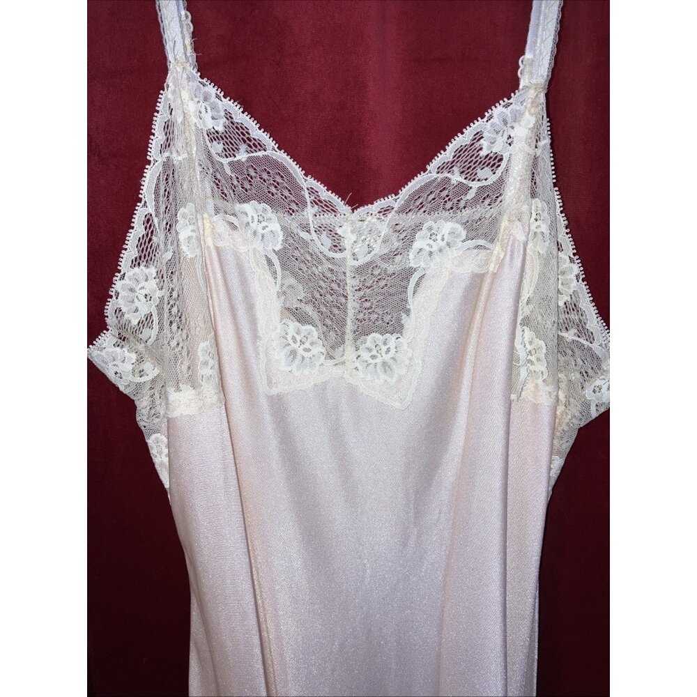 S Vintage 70s blush, pink, nylon, maxi gown, boudoir lounge dress